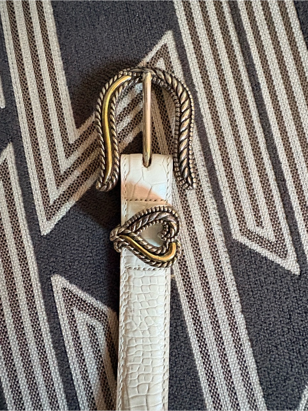 VTG Brighton White Croc Metal Heart Belt Size L - Picture 3 of 15